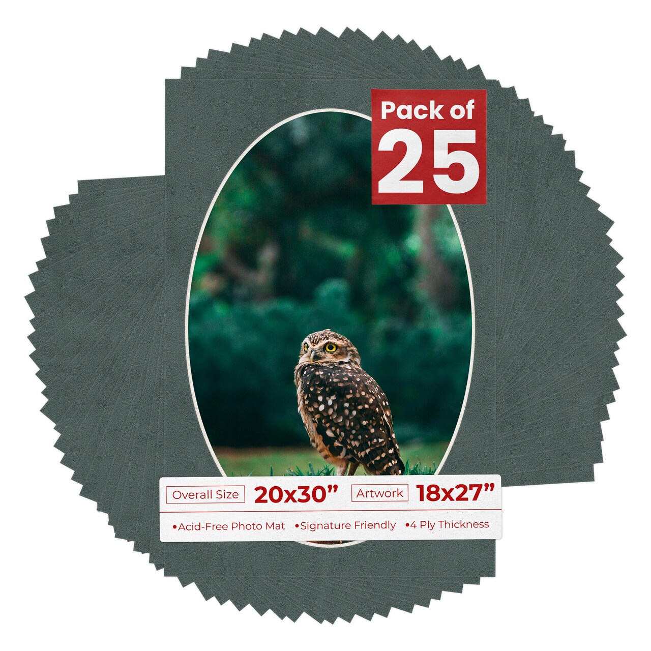 Dark Grey Suede Mat Board for 20x30 Frames - Oval Opening for 18x27 Photos
